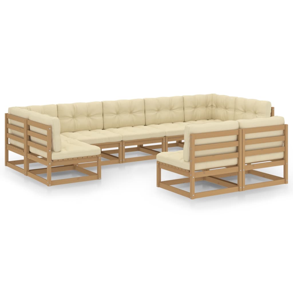 Set Salotto Giardino e Cuscini 9 pz Legno Massello Pino Ambra
