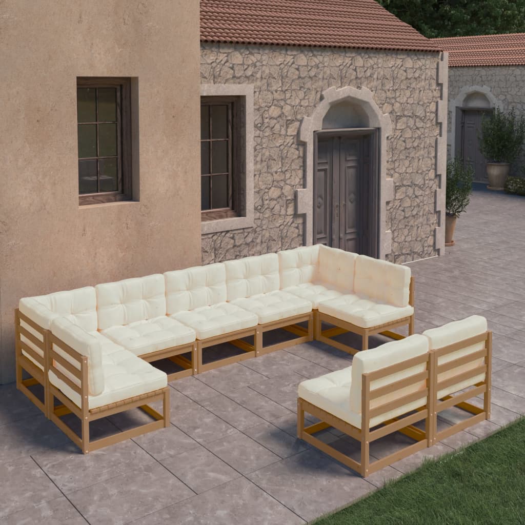 Set Salotto Giardino e Cuscini 9 pz Legno Massello Pino Ambra