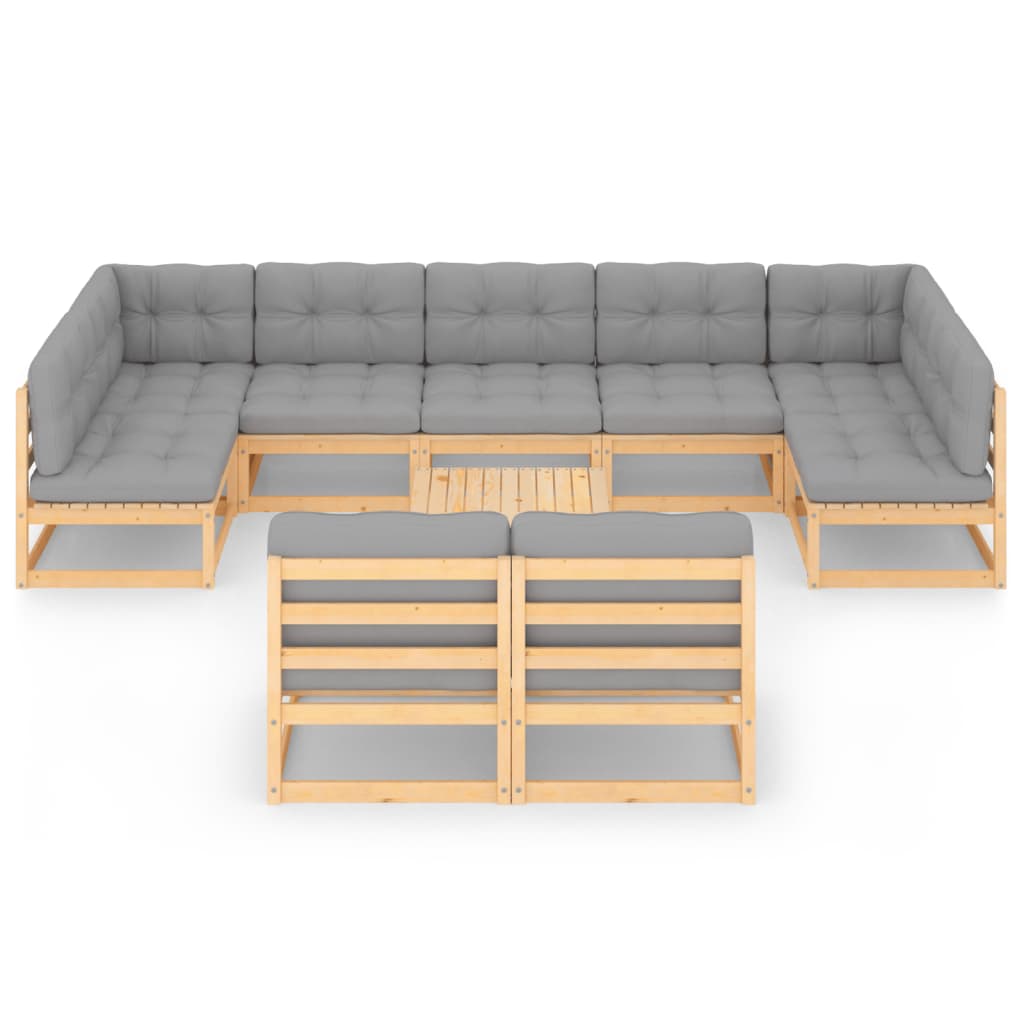 Set Salotto Giardino 10pz Cuscini Antracite Legno Massello Pino