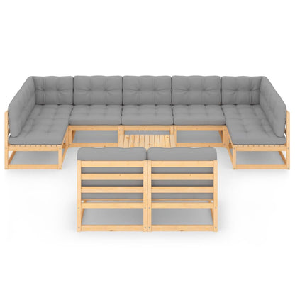 Set Salotto Giardino 10pz Cuscini Antracite Legno Massello Pino