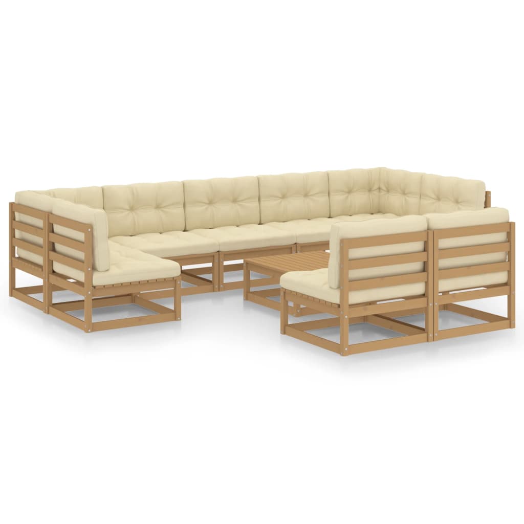 Set Salotto Giardino e Cuscini 10 pz Legno Massello Pino Ambra