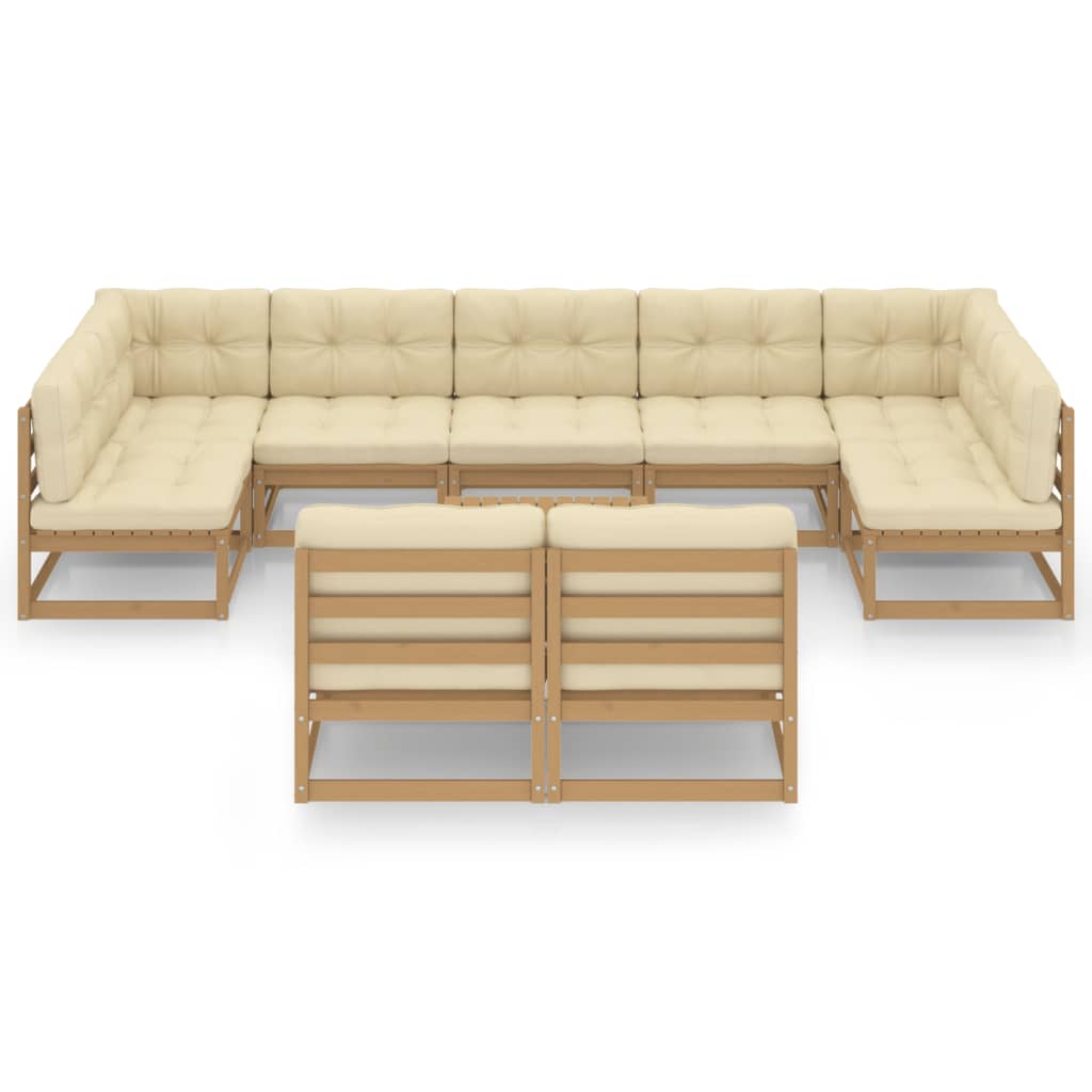 Set Salotto Giardino e Cuscini 10 pz Legno Massello Pino Ambra