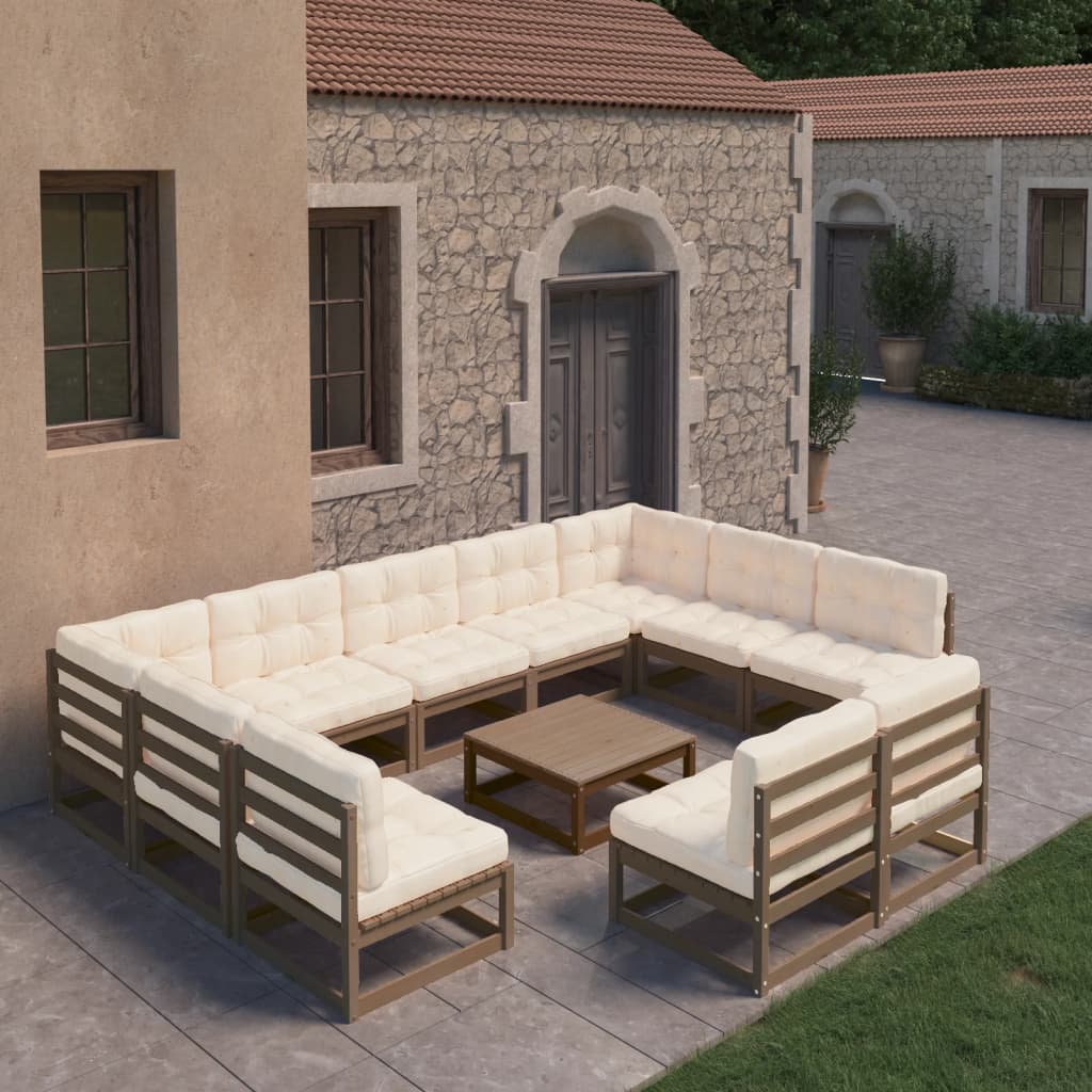 Set Salotto Giardino e Cuscini 10 pz Legno Massello Pino Ambra
