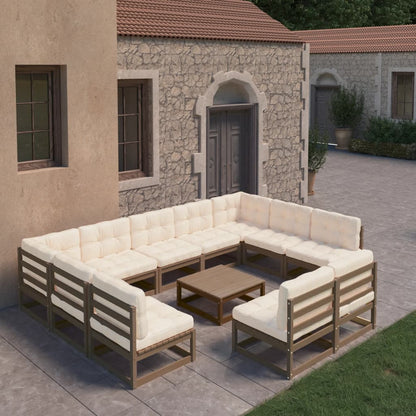 Set Salotto Giardino e Cuscini 10 pz Legno Massello Pino Ambra