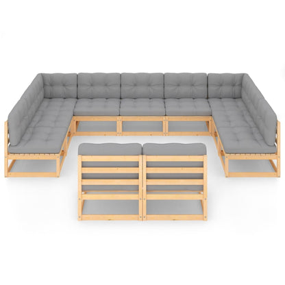 Set Divani Giardino 11 pz con Cuscini in Legno Massello di Pino