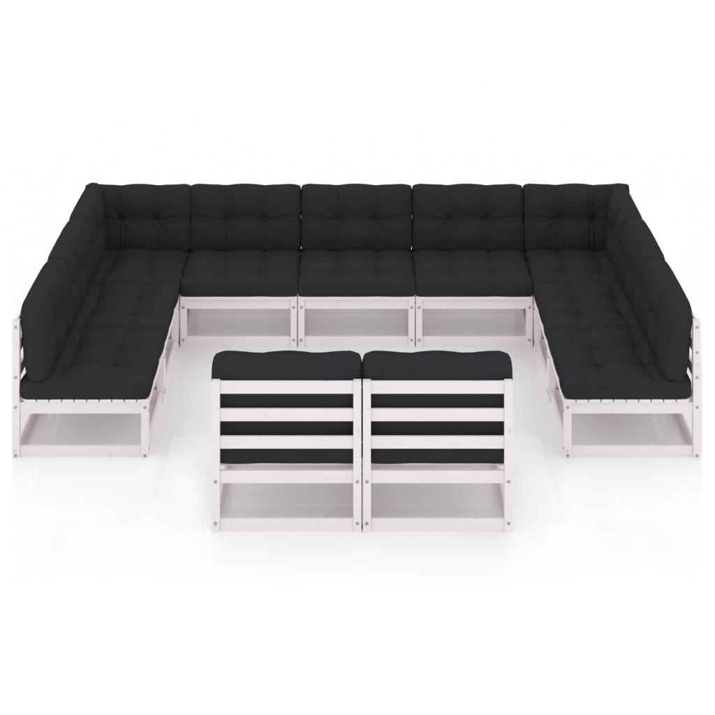 Set Divani da Giardino 11pz con Cuscini Massello di Pino Bianco