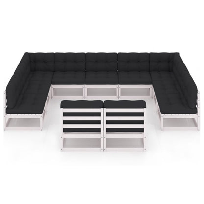 Set Divani da Giardino 11pz con Cuscini Massello di Pino Bianco
