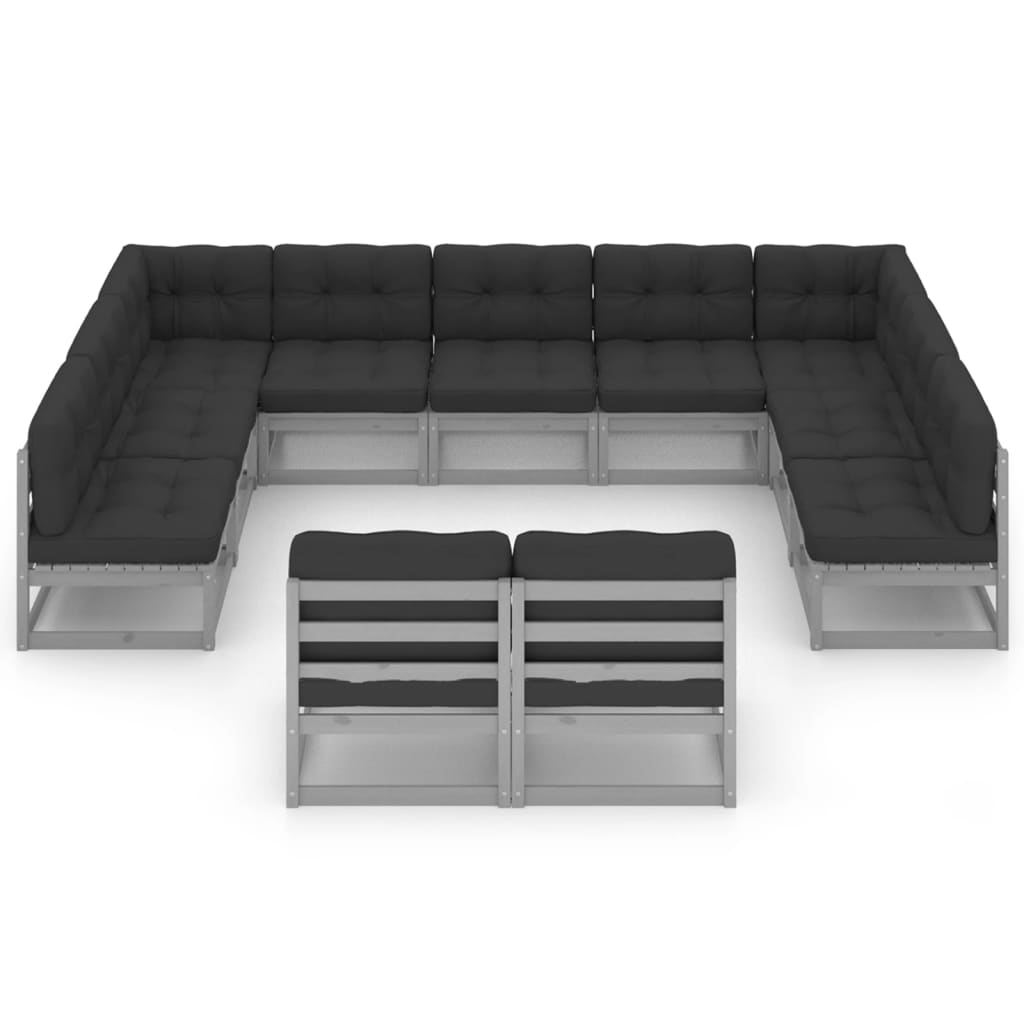 Set Divani da Giardino 11 pz Grigio Cuscini Massello di Pino
