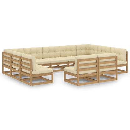 Set Salotto Giardino e Cuscini 11 pz Legno Massello Pino Ambra