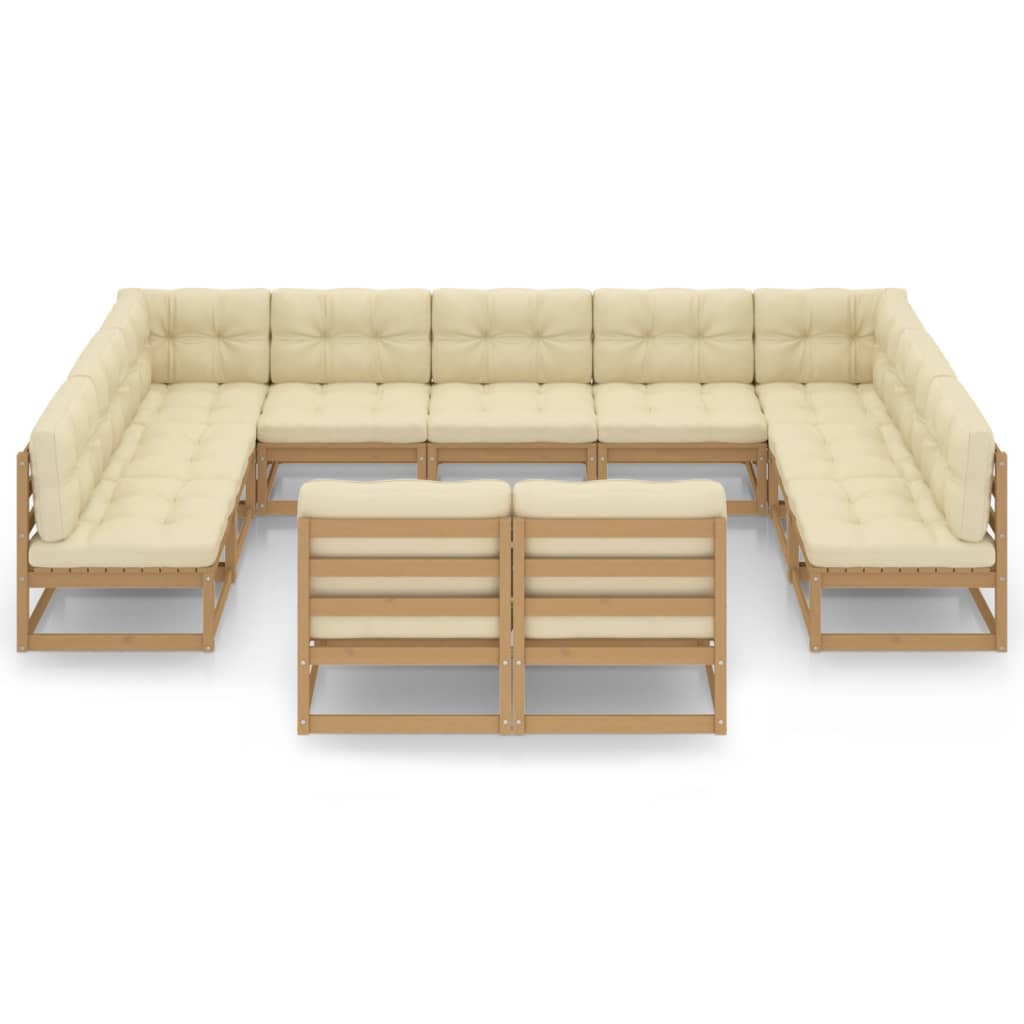 Set Salotto Giardino e Cuscini 11 pz Legno Massello Pino Ambra