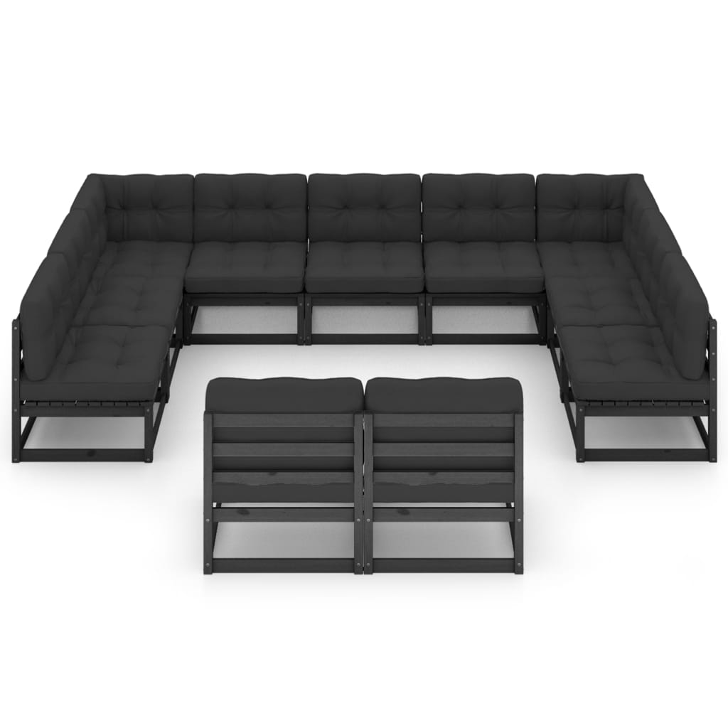 Set Divani da Giardino 11 pz con Cuscini Massello di Pino Nero