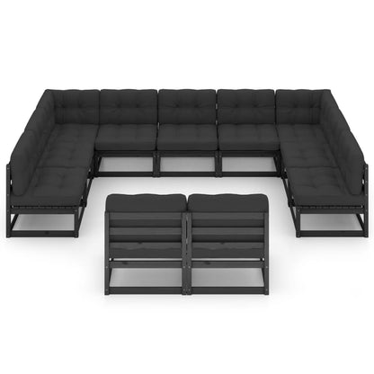 Set Divani da Giardino 11 pz con Cuscini Massello di Pino Nero