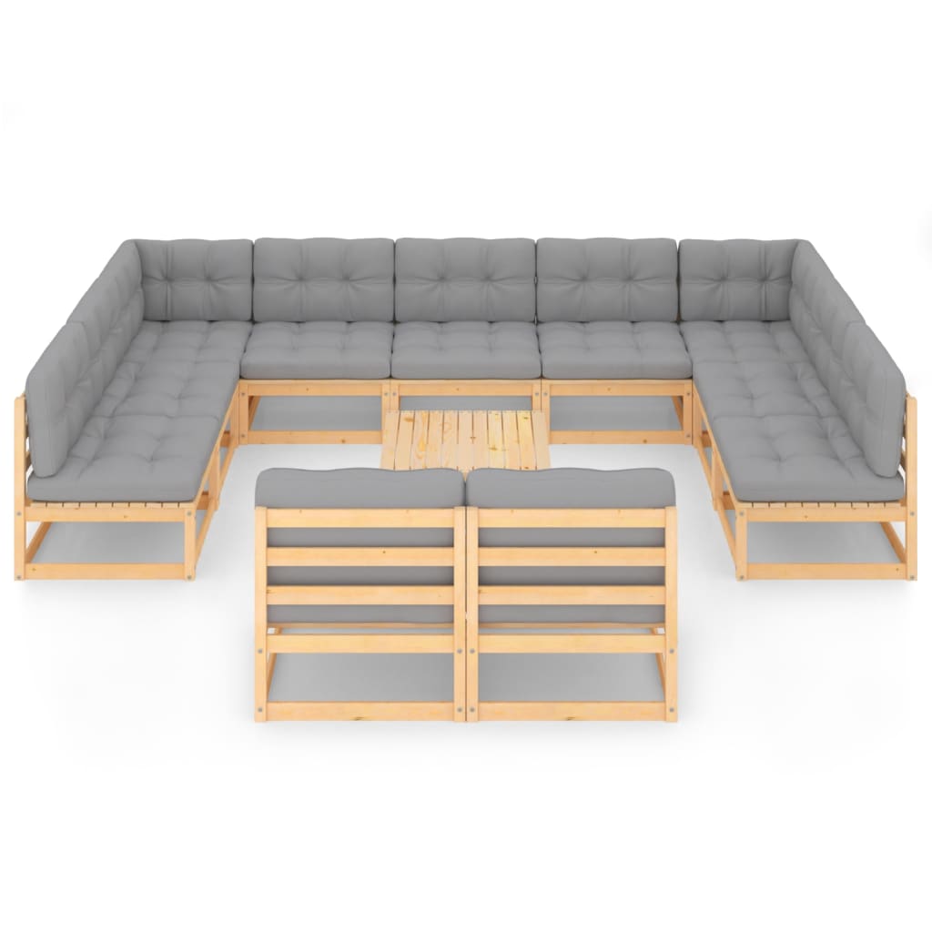 Set Divani Giardino 12 pz con Cuscini in Legno Massello di Pino