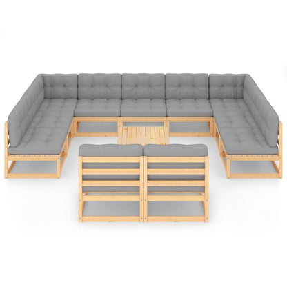 Set Divani Giardino 12 pz con Cuscini in Legno Massello di Pino