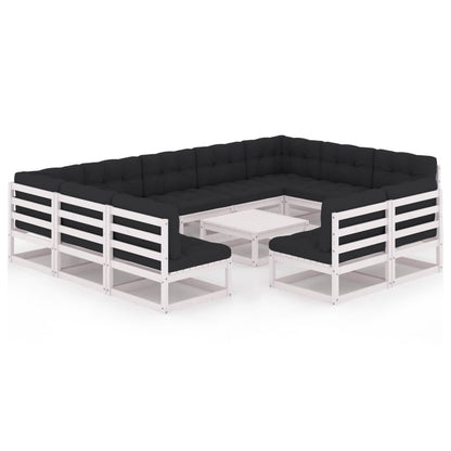 Set Divani da Giardino 12 pz Cuscini Bianchi Massello di Pino
