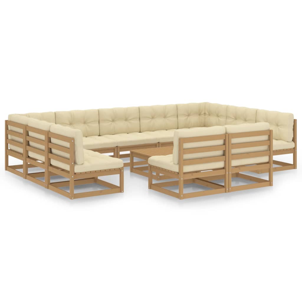 Set Salotto Giardino e Cuscini 12 pz Legno Massello Pino Ambra