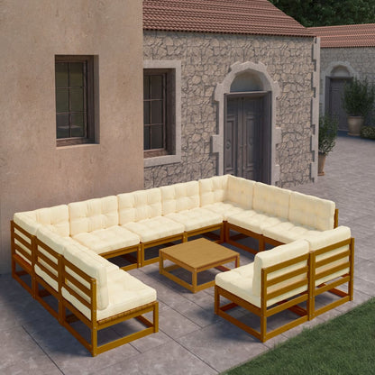 Set Salotto Giardino e Cuscini 12 pz Legno Massello Pino Ambra