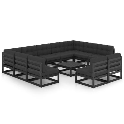 Set Divani da Giardino 12 pz con Cuscini Massello di Pino Nero