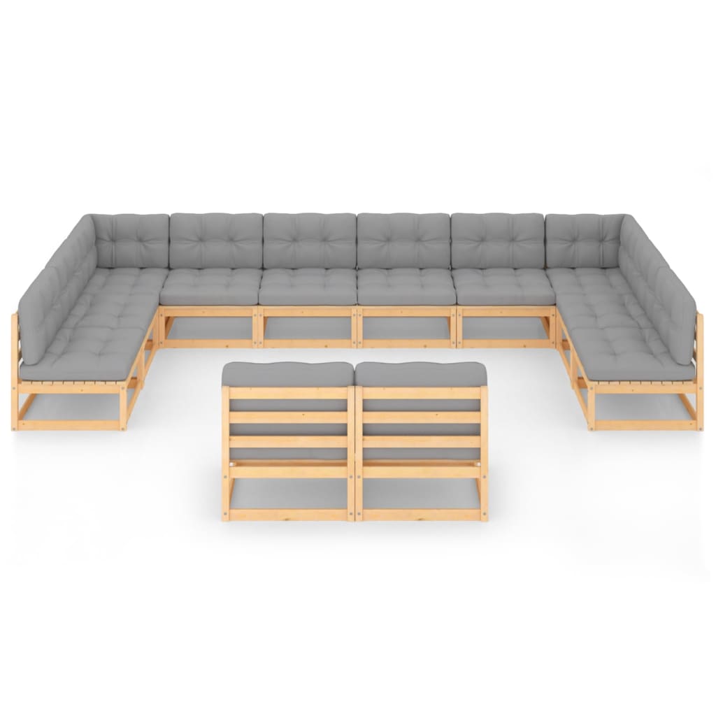 Set Divani Giardino 12 pz con Cuscini in Legno Massello di Pino