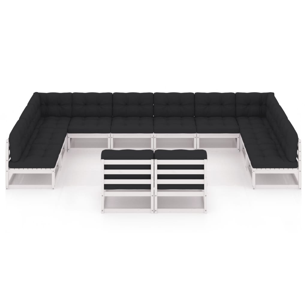 Set Divani da Giardino 12 pz Cuscini Bianchi Massello di Pino