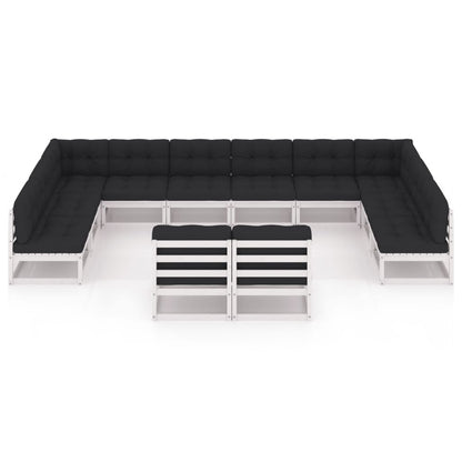 Set Divani da Giardino 12 pz Cuscini Bianchi Massello di Pino