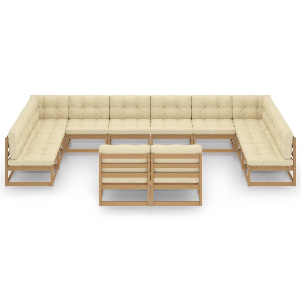 Set Salotto Giardino e Cuscini 12 pz Legno Massello Pino Ambra
