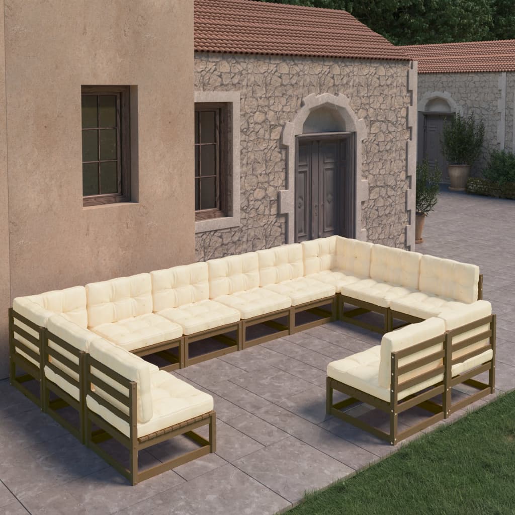 Set Salotto Giardino e Cuscini 12 pz Legno Massello Pino Ambra