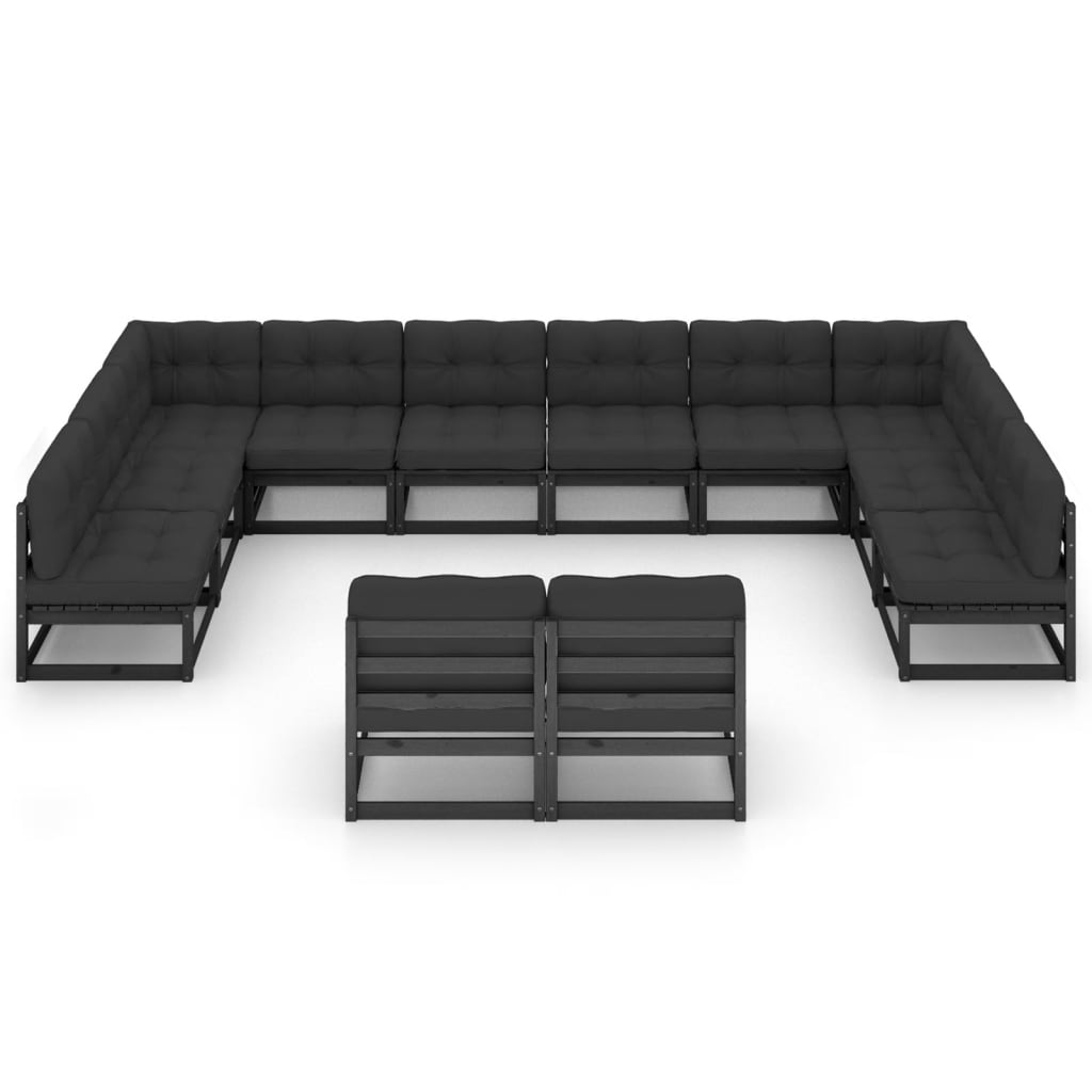 Set Divani da Giardino 12 pz con Cuscini Massello di Pino Nero