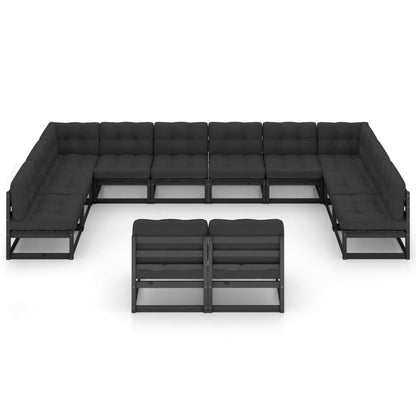 Set Divani da Giardino 12 pz con Cuscini Massello di Pino Nero