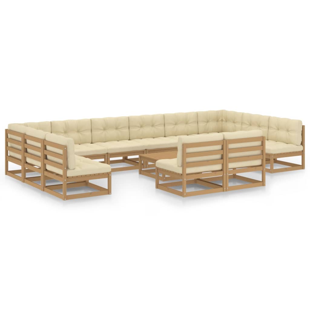 Set Salotto Giardino e Cuscini 13 pz Legno Massello Pino Ambra
