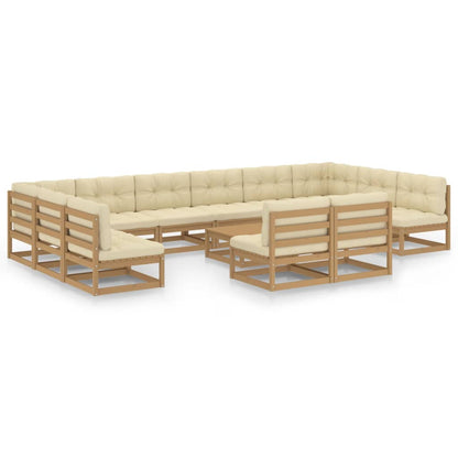 Set Salotto Giardino e Cuscini 13 pz Legno Massello Pino Ambra