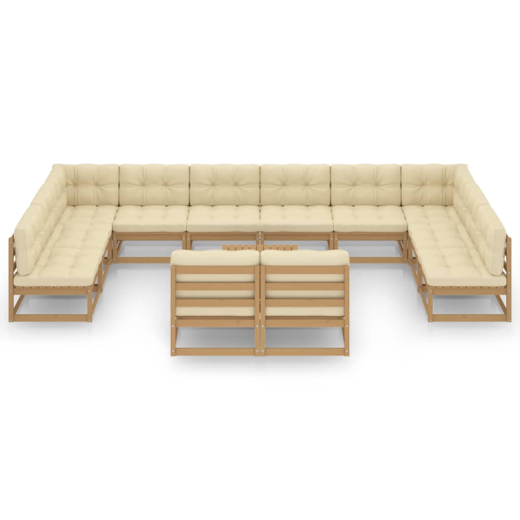 Set Salotto Giardino e Cuscini 13 pz Legno Massello Pino Ambra