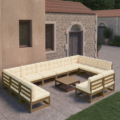Set Salotto Giardino e Cuscini 13 pz Legno Massello Pino Ambra