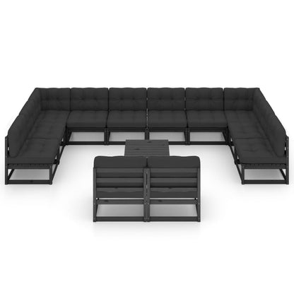 Set Divani da Giardino 13 pz con Cuscini Massello di Pino Nero