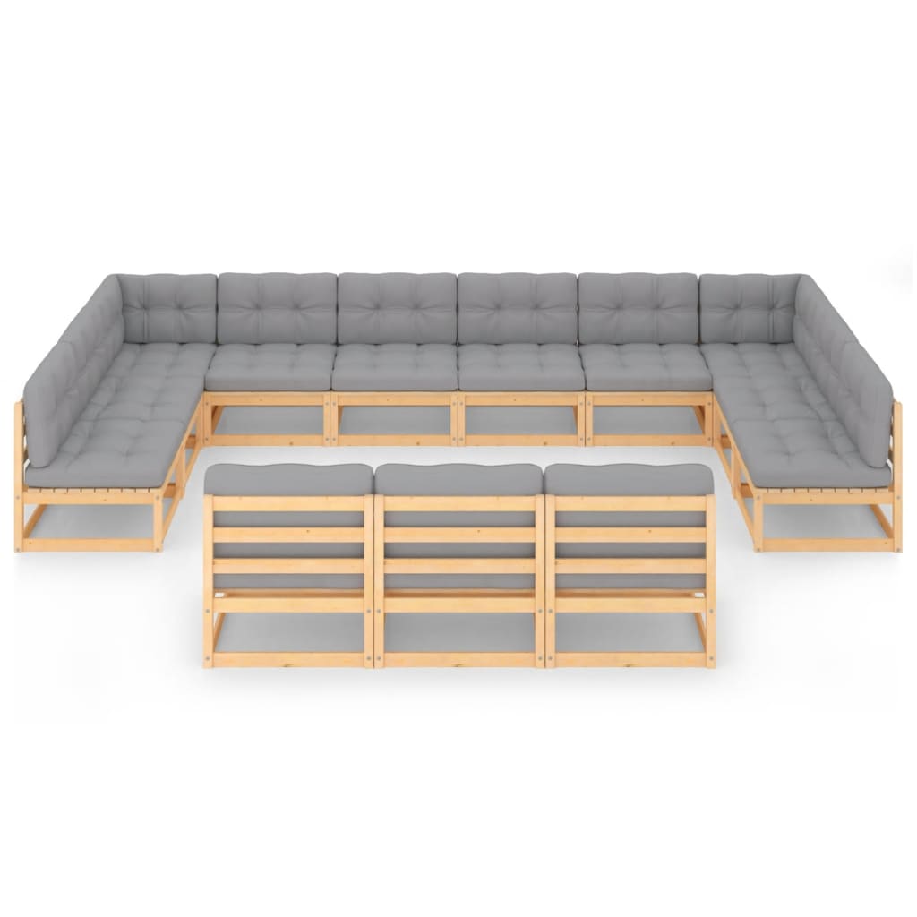 Set Divani Giardino 13 pz con Cuscini in Legno Massello di Pino