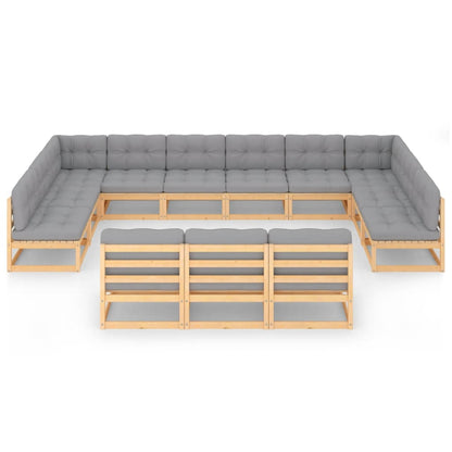 Set Divani Giardino 13 pz con Cuscini in Legno Massello di Pino