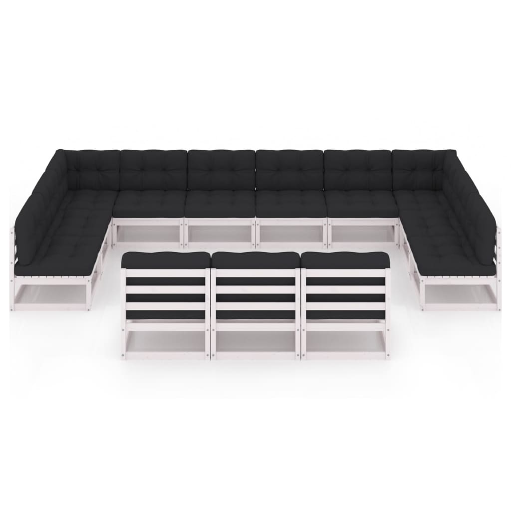 Set Divani da Giardino 13pz con Cuscini Massello di Pino Bianco