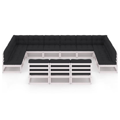 Set Divani da Giardino 13pz con Cuscini Massello di Pino Bianco