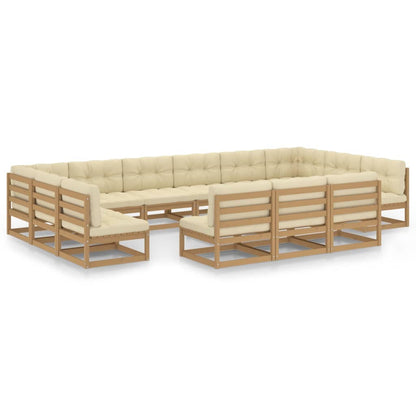 Set Salotto Giardino e Cuscini 13 pz Legno Massello Pino Ambra