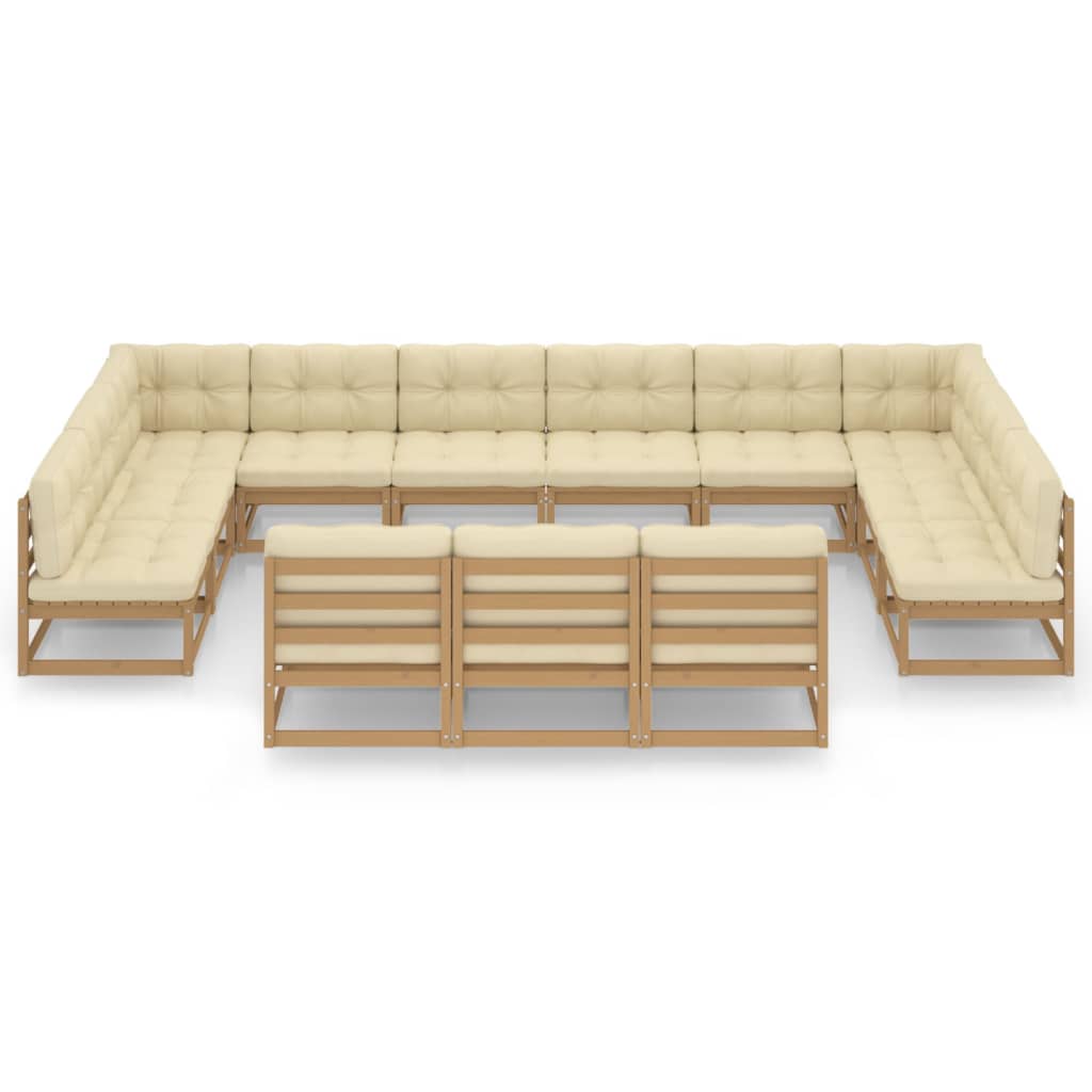 Set Salotto Giardino e Cuscini 13 pz Legno Massello Pino Ambra