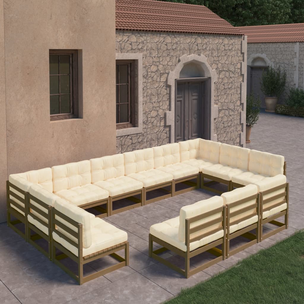 Set Salotto Giardino e Cuscini 13 pz Legno Massello Pino Ambra