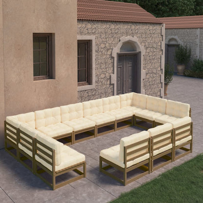 Set Salotto Giardino e Cuscini 13 pz Legno Massello Pino Ambra