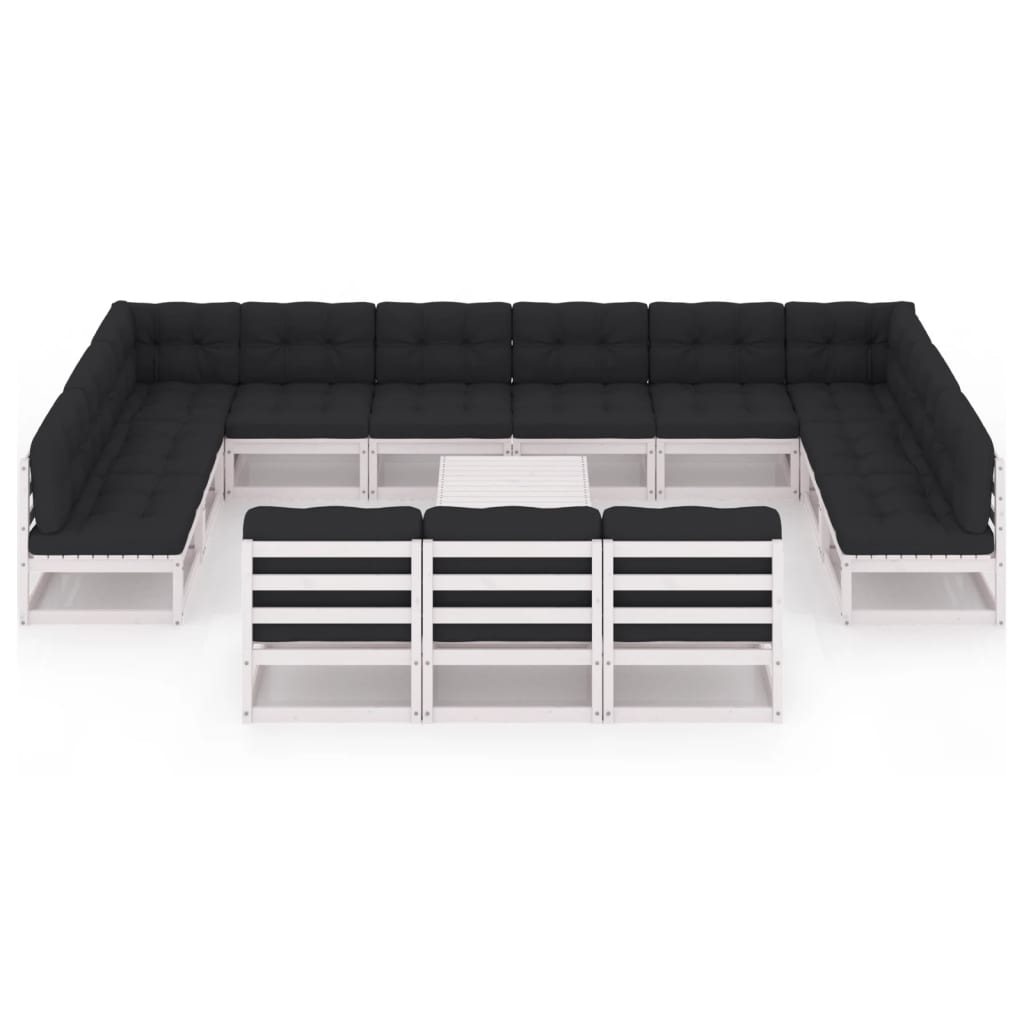 Set Divani da Giardino 14 pz Cuscini Bianchi Massello di Pino