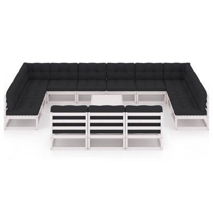 Set Divani da Giardino 14 pz Cuscini Bianchi Massello di Pino