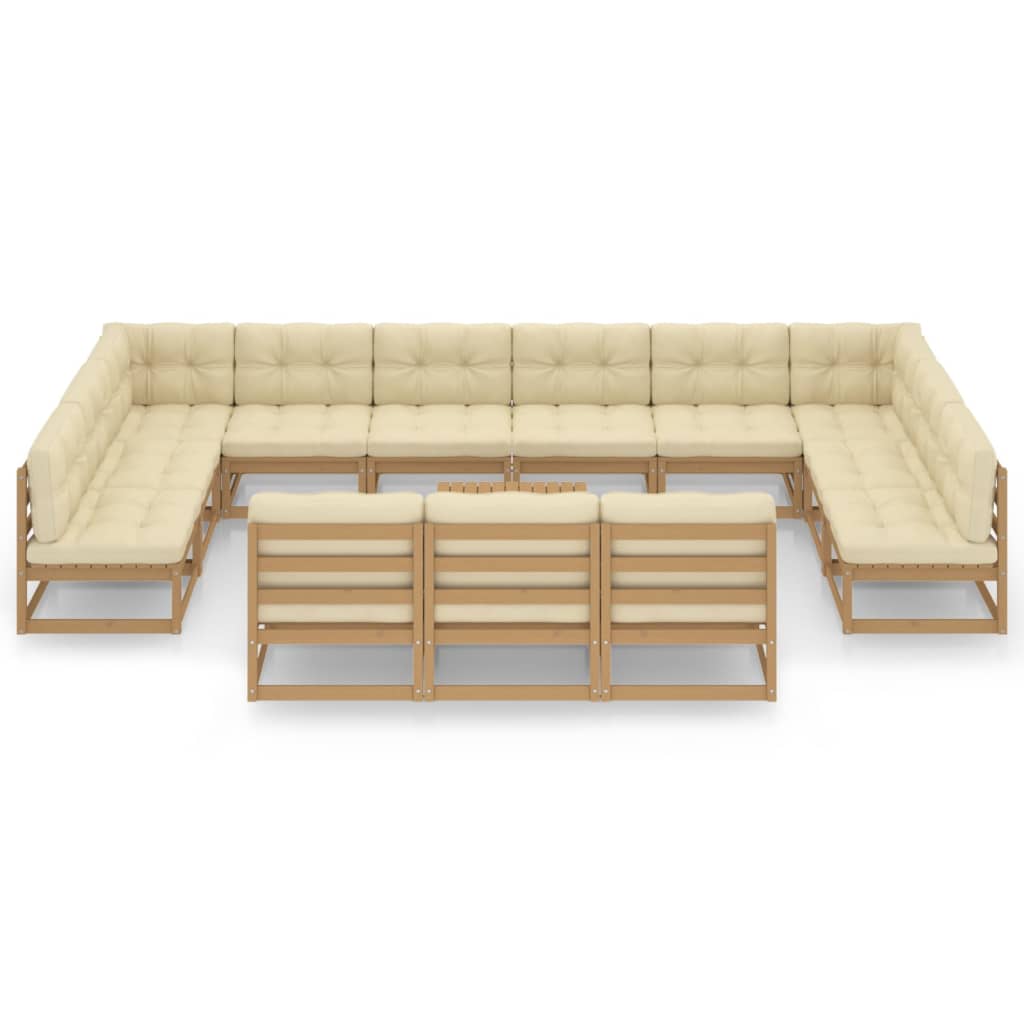 Set Salotto Giardino e Cuscini 14 pz Legno Massello Pino Ambra