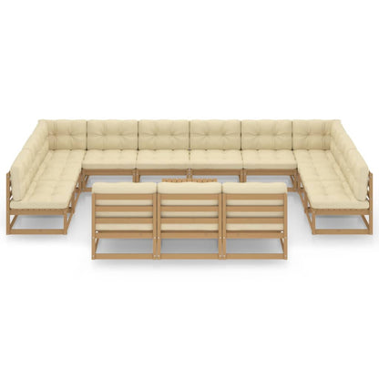 Set Salotto Giardino e Cuscini 14 pz Legno Massello Pino Ambra