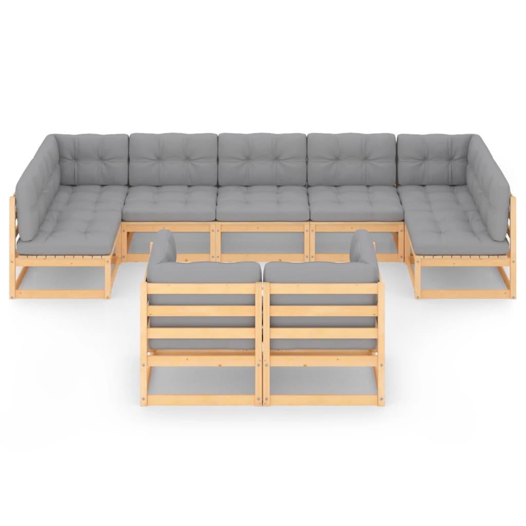 Set Salotto Giardino 9 pz Cuscini Antracite Legno Massello Pino