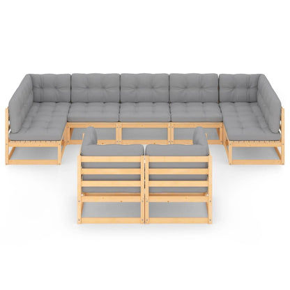Set Salotto Giardino 9 pz Cuscini Antracite Legno Massello Pino
