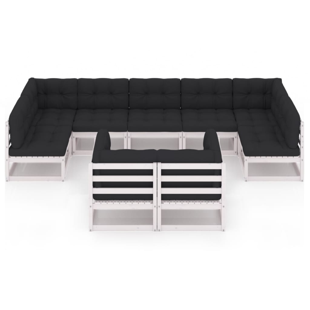 Set Divani da Giardino 9 pz con Cuscini Massello di Pino Bianco