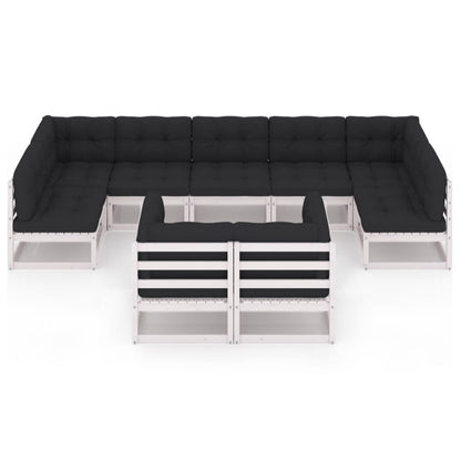 Set Divani da Giardino 9 pz con Cuscini Massello di Pino Bianco
